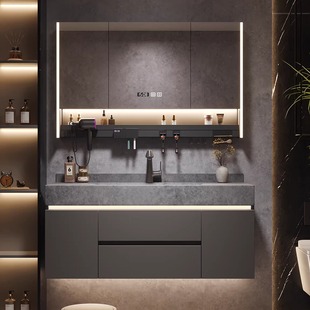 岩板热弯一体盆2025新款浴室柜轻奢陶瓷洗手洗脸池洗漱台盆柜组合