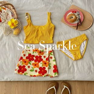 [Sea Sparkle]复古油画ins度假分体沙滩泳衣纯欲吊带亮色出片温泉