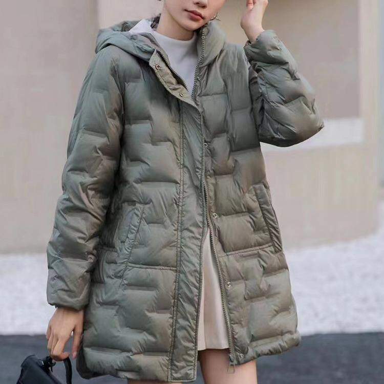 秋冬时尚压胶轻薄羽绒服女中长款显瘦白鸭绒轻便外套潮常规