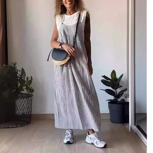 新款 2026欧美跨境夏季新品 独立站速卖通女士时尚条纹背带连衣裙