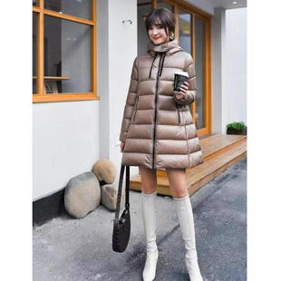 新款 连帽简单百搭休闲轻薄外套潮 秋冬90白鸭绒羽绒服女中长款