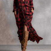 秋装 外套宽松侧开叉格子衬衫 大码 新款 女装 中长款 连衣裙2025年夏季