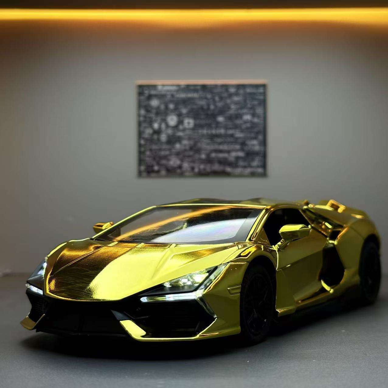 新款 新奥合金车模1:24新大牛电镀版跑车声光玩具模型摆件