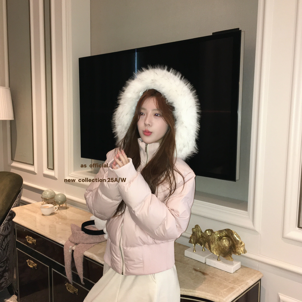 AS冬甜美减龄新国标150g90白鸭绒大毛领保暖羽绒服外套毛领可拆