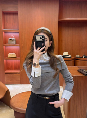 EASE-拼接假两件遮手臂肉肉显瘦有腰身针织衫(含32羊毛)E26B6003