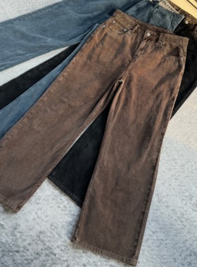 【KEBUSI】现货！褪色做旧复古灯芯绒微阔A字直筒休闲长裤男#K020