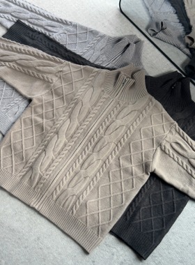 【KEBUSI】重工立体浮雕提花拉链毛衣立领boxy外套男#Y032