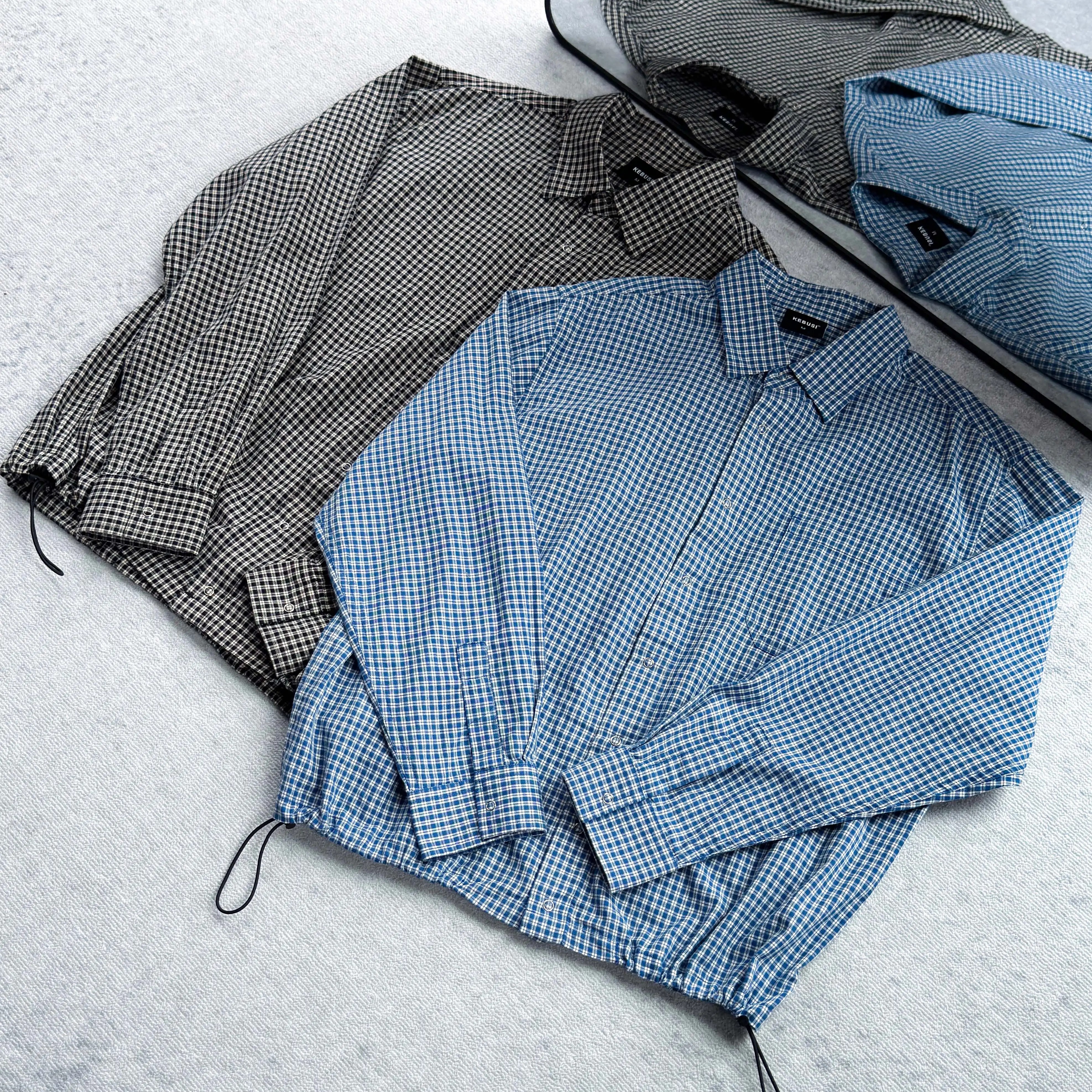 【KEBUSI】知识分子miu格2.0高级感格纹衬衫抽绳boxy百搭#CS010