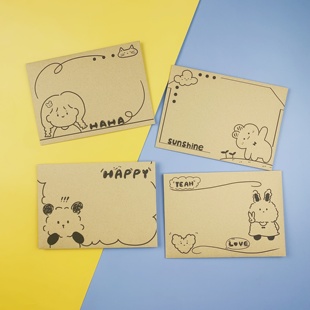 简约黑白简笔画可爱信纸信封套装牛皮卡通兔A5打印纸手账绘画定制