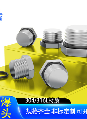 304/316不锈钢外螺纹堵头M-G-NPT金属实心接头防爆防水防尘堵头