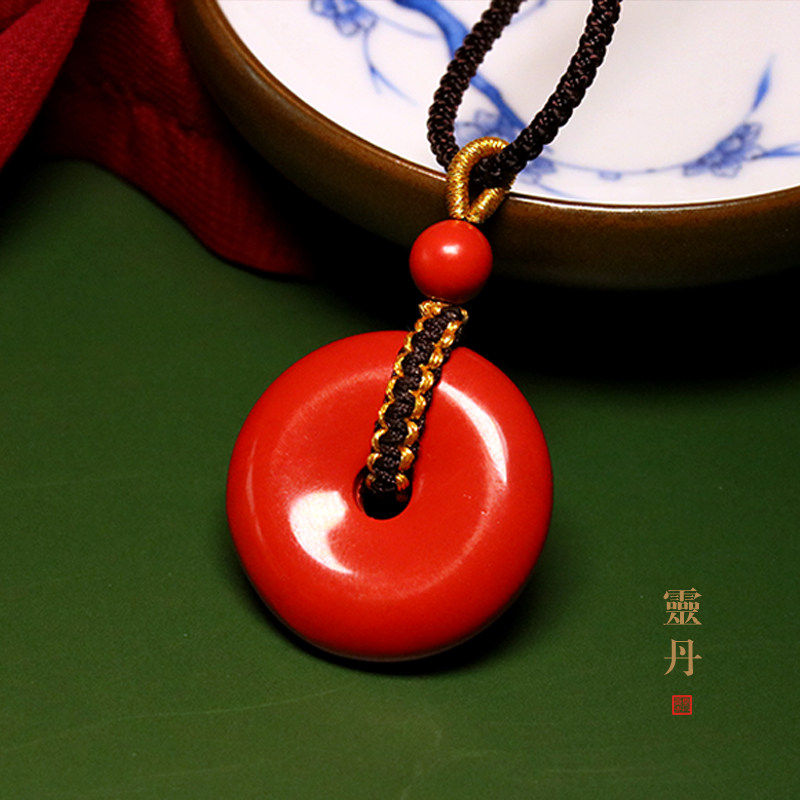 灵丹朱砂平安扣天然原矿本命年男女吊坠民族风项链高含量