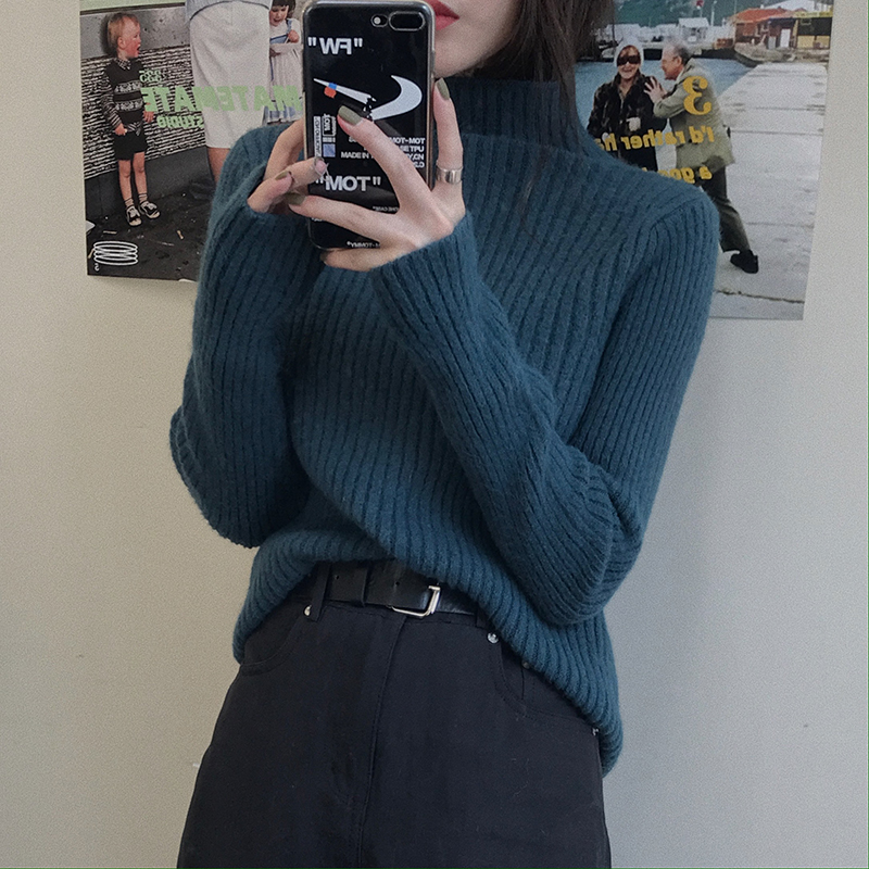 Real shot heavy heavy heavy heavy duty loose pit stripe half high neck sweater with versatile Knitted Top