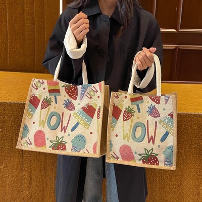 新款帆布包包女大容量斜跨包麻布手提袋女士上班通勤托特包购物袋