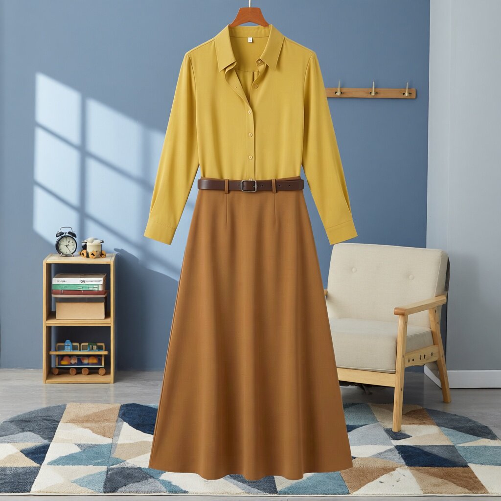 超火春装搭配一整套气质减龄小香风感黄色衬衫半身裙套装