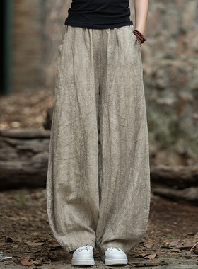春苎麻扎染做旧长裤棉麻女装新款文艺百搭休闲裤子个性旅行灯笼裤