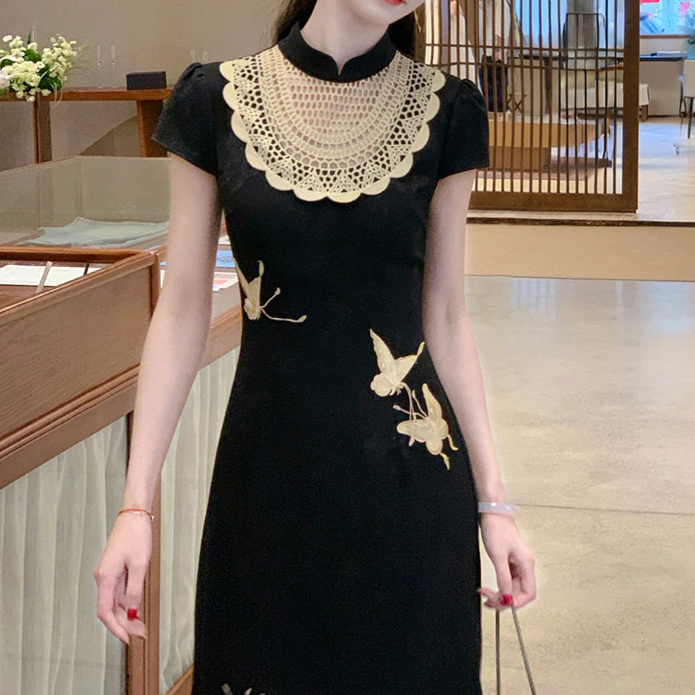 2025年【墨蝶吟】新中式复古改良旗袍女夏季缎面蝴蝶绝美连衣裙