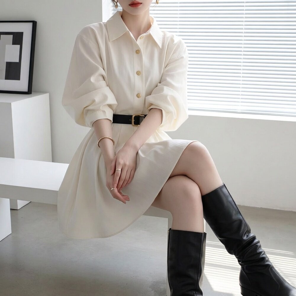 2025春装新款法式高级感小个子大方得体气质小香风白色衬衫连衣裙
