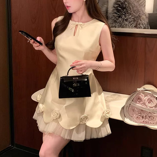 2026年 MIU系千金风无袖收腰连衣裙女设计感订婚生日礼服裙公主裙