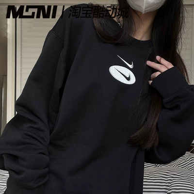 耐克/Nike 男女双勾logo圆领休闲运动加绒套头卫衣DM5461-113-010