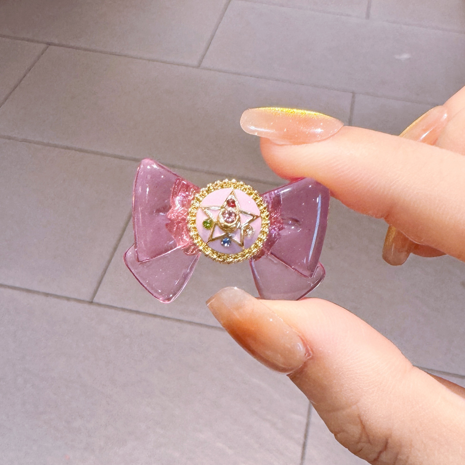 Liquem风格美少女战士蝴蝶结水晶之心胸针领结变身器耳钉耳夹戒指