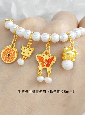 925古法银镀金配件猫咪蝴蝶吊坠挂件DIY手工串珠编绳项链手链挂件