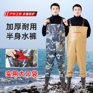穗子下水裤 带雨鞋 半身防水衣服男水库捕抓鱼全身皮叉水鞋 连体雨裤