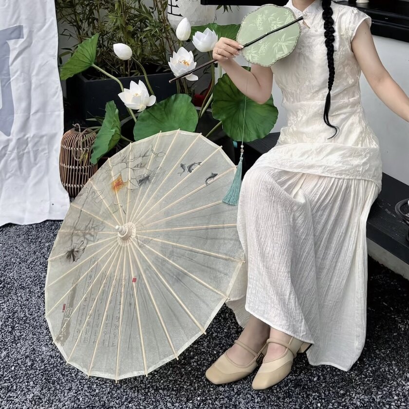 荷花油纸伞古风古典水墨中国风演出伞 汉服拍摄道具伞防雨桐油伞