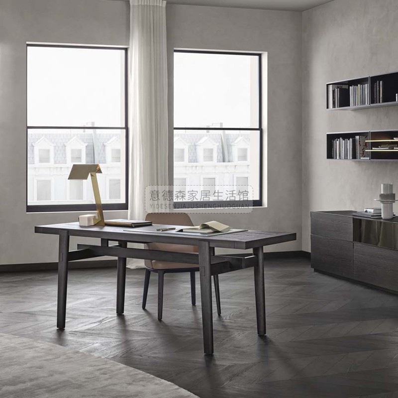 意大利极简poliform书桌黑色开放实木写字台设计书房办公桌写字桌