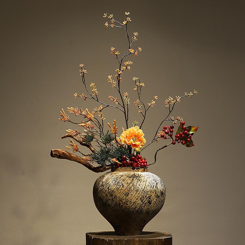 侘寂風復(fù)古陶瓷花瓶新中式禪意宋氏美學仿真插花客廳玄關(guān)民宿裝飾