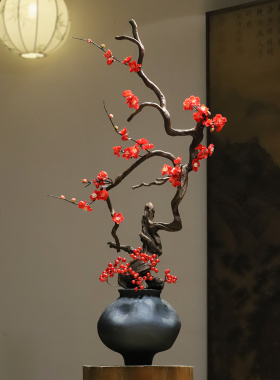 新中式仿真梅花盆景禅意摆件花瓶