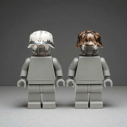 二战德军M35头盔积木人仔配件德国士兵迷彩雪地钢盔塑料玩具