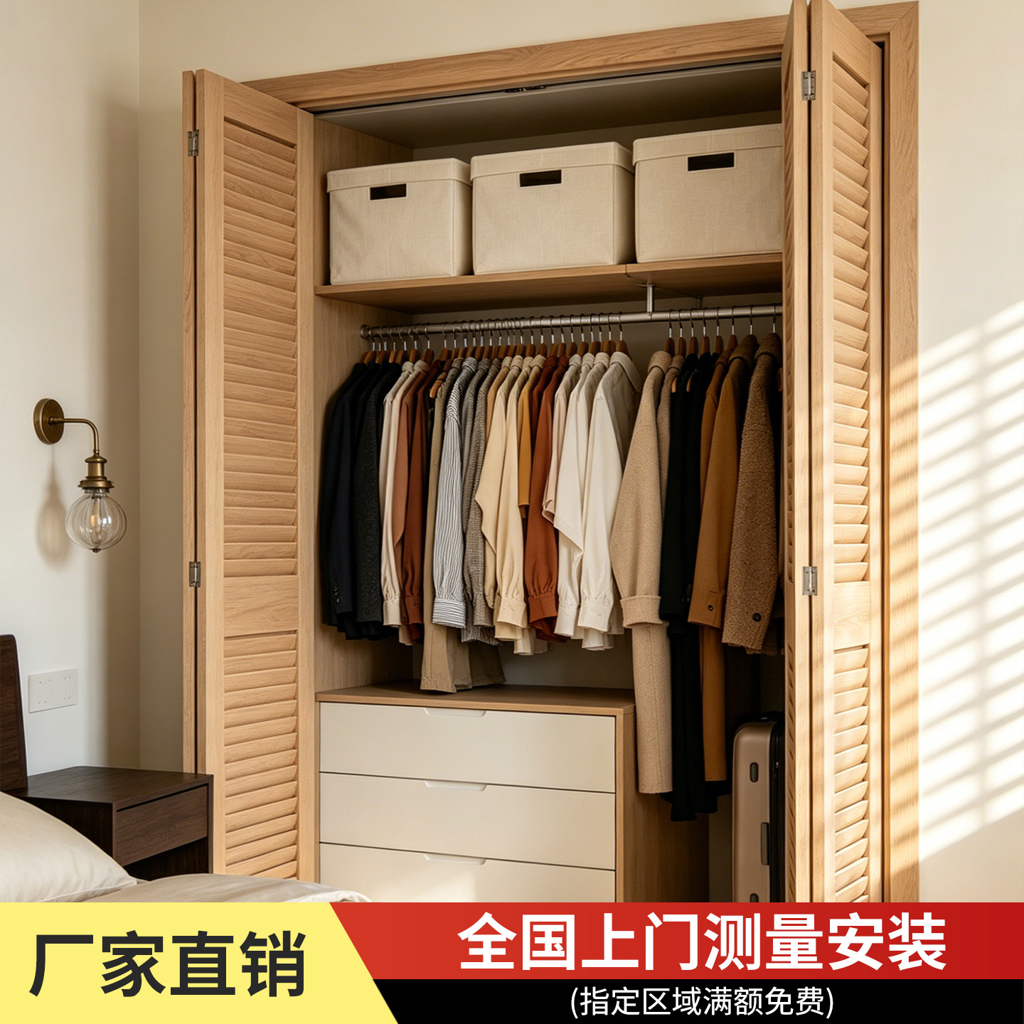 【高端定制】实木百叶门衣柜推拉门衣帽间金属衣柜折叠门移门卧室图片