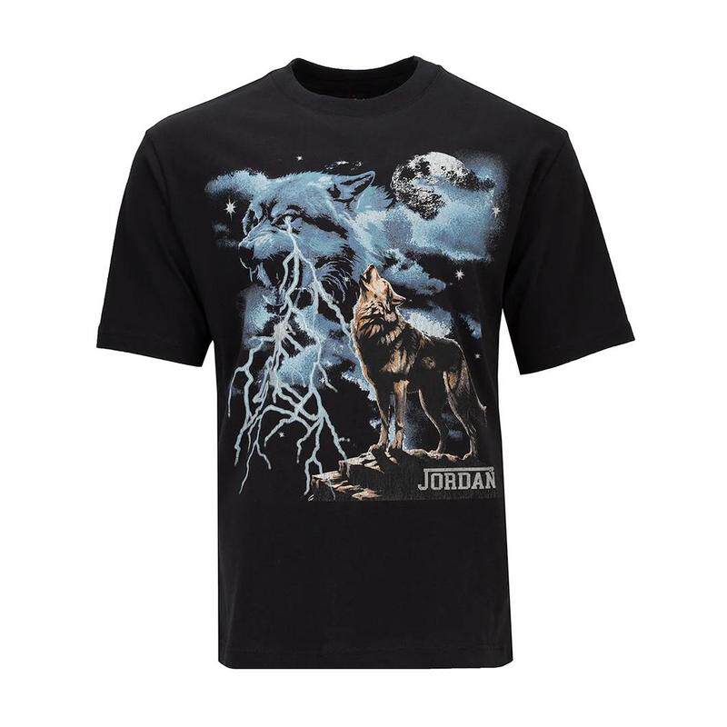 代购JORDAN男士运动T恤透气舒适日常穿着吸湿黑色圆领短袖棉质