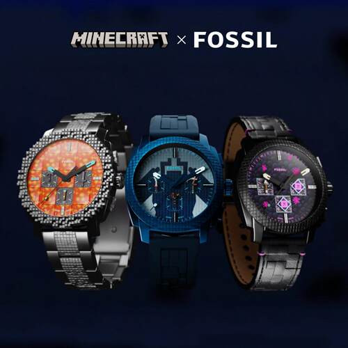 Minecraft × Fossil化石限量款44mm我的世界联名石英腕表手表