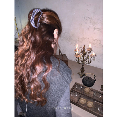 可露丽和藏蓝条~抓夹简约发抓