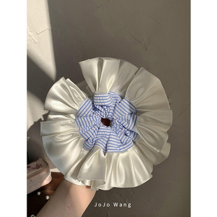 海军风封神~缎面花边肠圈高级感大肠发圈女发绳扎头发饰头绳韩国