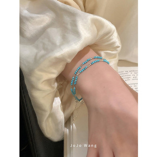 超爱用绿松叠带混搭~925纯银天然石清透夏日串珠手串手链小众精致