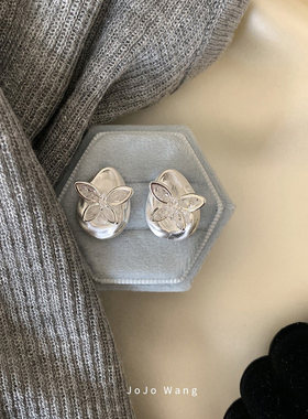 拉丝银质感~水滴蝴蝶925银针耳环防过敏小众百搭耳钉新年耳饰品