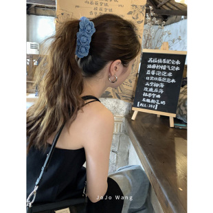 牛仔花朵竖夹~立体感抓夹简约发抓高级发夹气质韩国发饰头饰ins