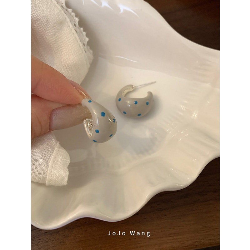奶灰色系~波点圆弧耳环925银针防过敏小众百搭耳钉耳饰品耳环