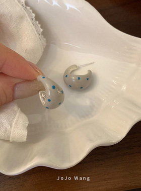 奶灰色系~波点圆弧耳环925银针