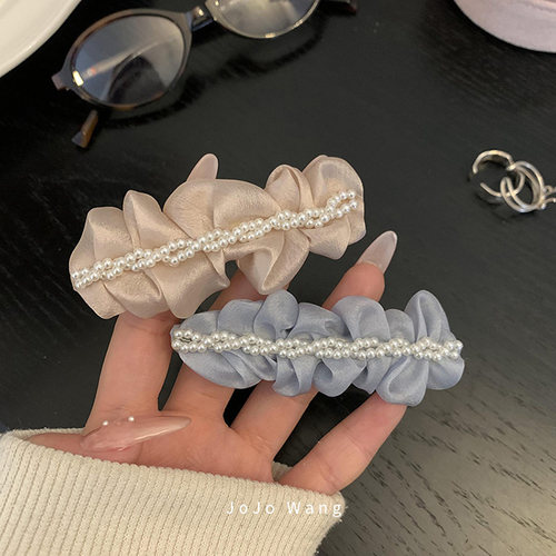 超精致的珠光呀~欧根纱发夹简约