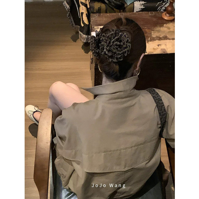小性感~柔软豹纹花朵发抓夹简约高级发夹气质韩国发饰头饰鲨鱼夹