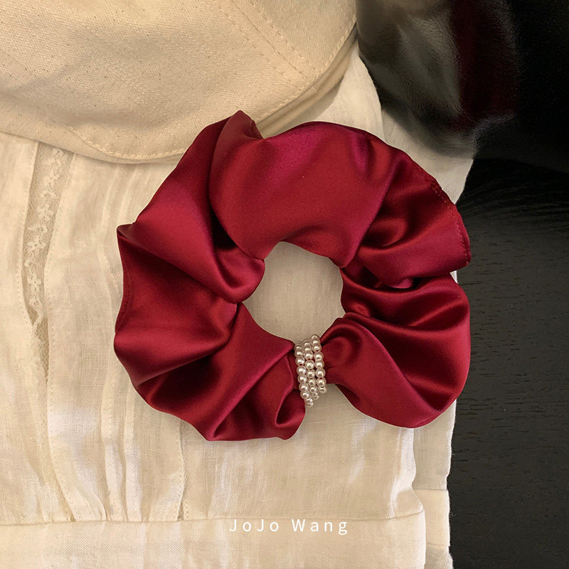 好看的酒红~珍珠系气质发圈女扎头发饰高级感洋气韩国时尚头绳