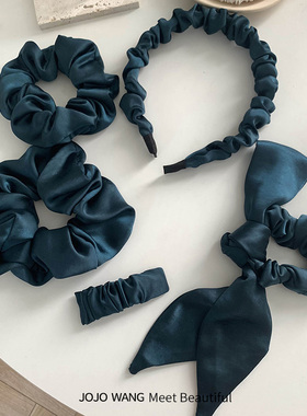 张小斐同款雀蓝色缎面蝴蝶结飘带发饰头饰韩国大肠圈头饰发饰发夹