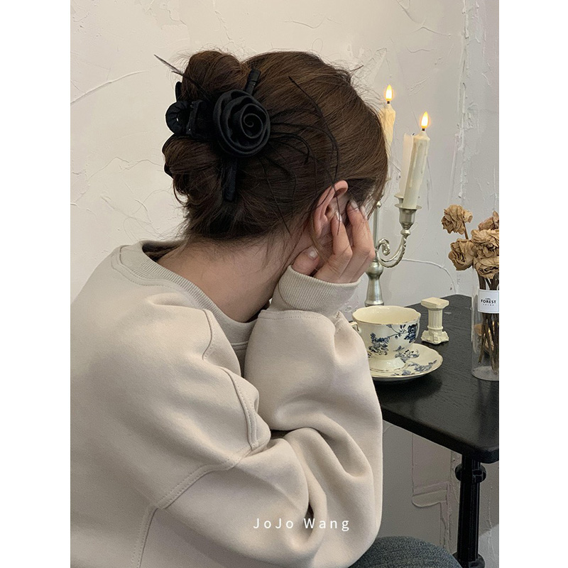 纯欲~鸵鸟毛花朵抓夹简约发抓