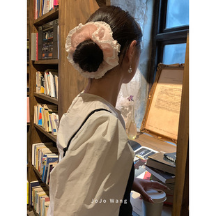 镂空蕾丝高级感大肠发圈女高弹扎头发双层发饰头绳韩国 柔光粉