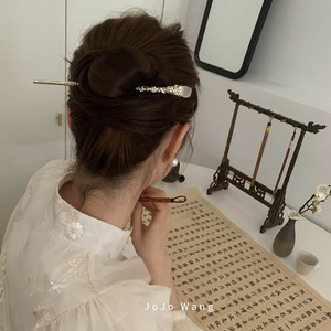 粉晶效果原石造型古风流苏发簪女高级感新中式旗袍盘发簪子