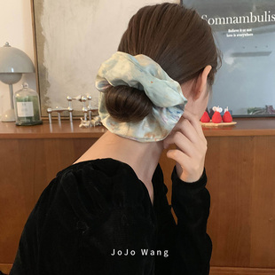 莫奈睡莲绿色系肠圈发圈头饰法式 扎头发饰后脑勺大肠头绳韩国发绳