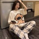 清仓福利 圆领短袖 睡衣女薄款 长裤 卡通家居服套装